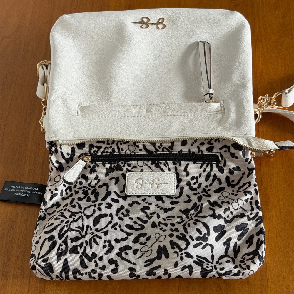 Jessica Simpson White Faux Leather Crossbody with Gold Chain Accents - Picture 9 of 15